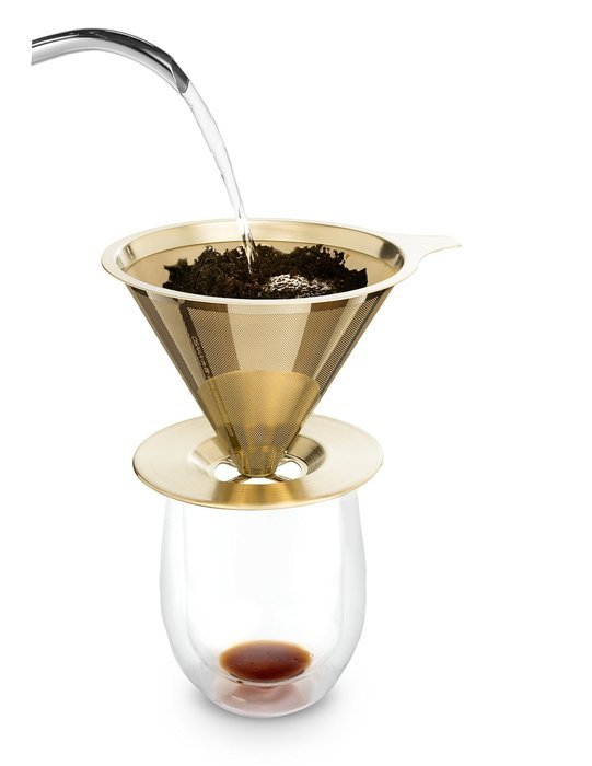 Osaka Titanium Coated Pour Over Cone Dripper, Reusable Stainless Steel Coffee Filter with Cup Stand "Himeji-jo" N6