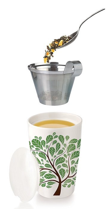 Tea Forte KATI Single Cup Loose Leaf Tea Brewing System, Insulated Ceramic Mug with Tea Infuser and Lid, Spring... N6