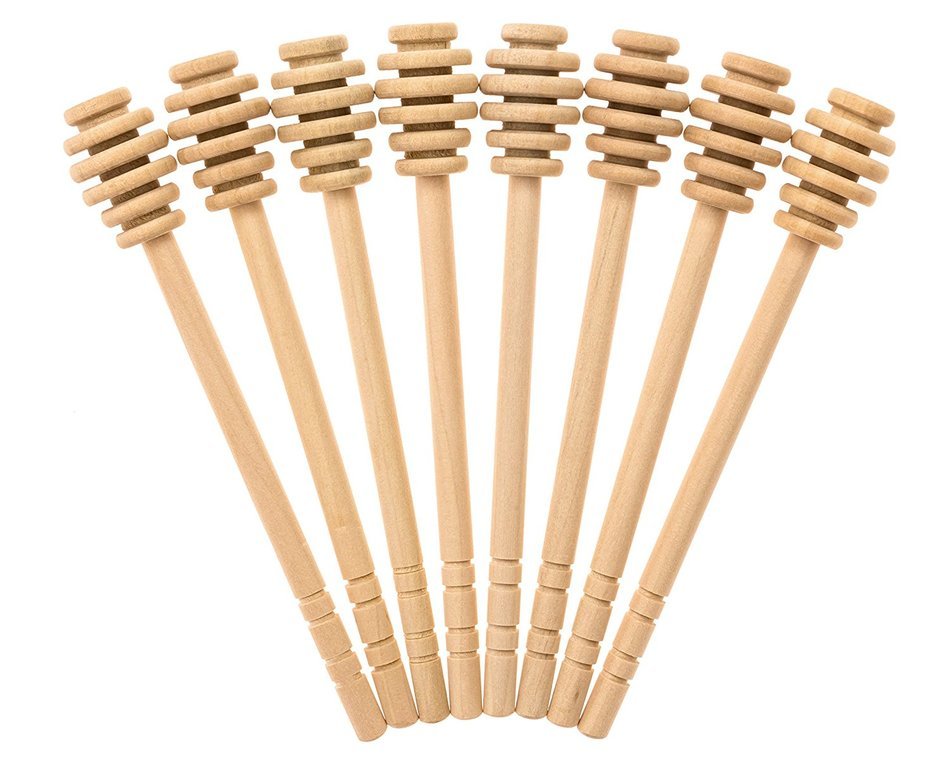 Honey Dipperz 8 PACK - 6" long (16cm) Wooden Honey Dipper Drizzler Stirring Stick, Spoon Rod Muddler Dispense