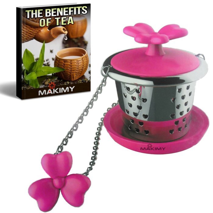 Makimy Clover Tea Infuser - Fuchsia - The Perfect Tea Steeper with Drip Tray - Best Tea Strainer for Loose Leaf... N5
