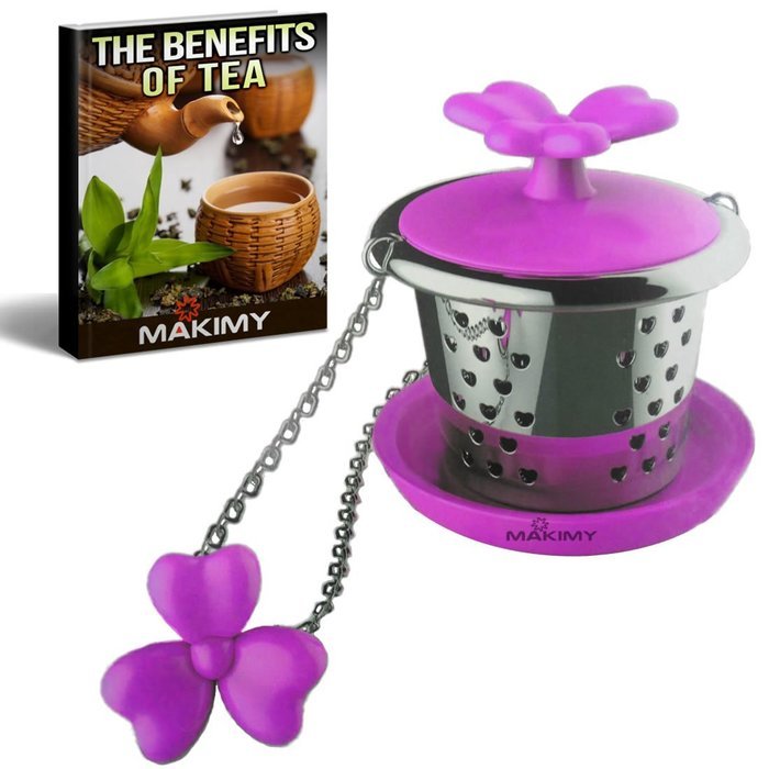 Makimy Clover Tea Infuser - Fuchsia - The Perfect Tea Steeper with Drip Tray - Best Tea Strainer for Loose Leaf... N8
