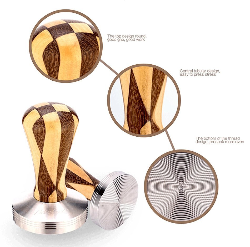Adolph Elegance Wooden Coffee Tamper - Espresso Tamper 58mm Stainless Steel Base with Solid Wooden Handle - Coffee... N3