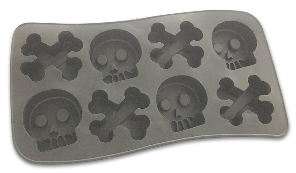 Skull Tea Set: Strainer Infuser, Ice Cube Tray, Teaspoon - Stocking Stuffer Gift (Black Magic) N5
