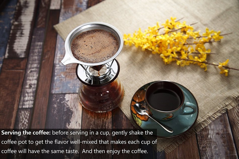 Bernito Stainless Steel Pour Over Coffee Dripper - Paperless Reusable Pour Over Coffee Filter and Double Mesh... N8