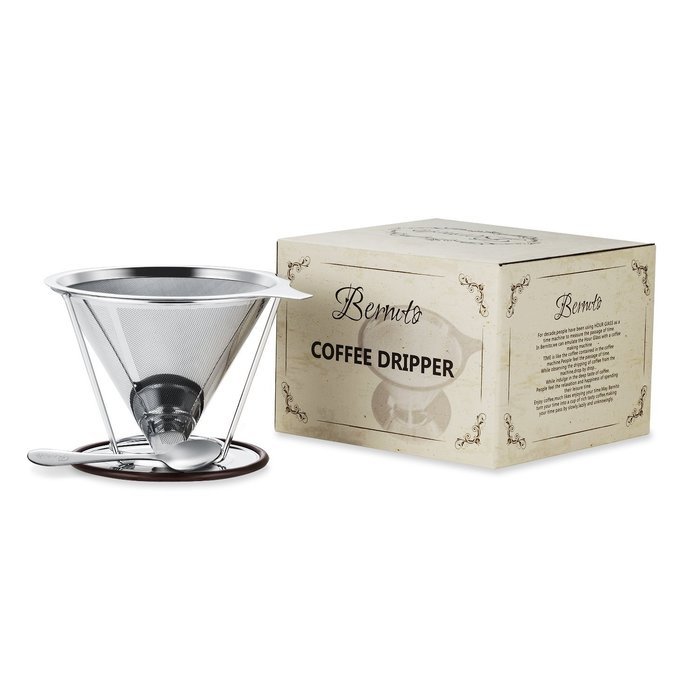 Bernito Stainless Steel Pour Over Coffee Dripper - Paperless Reusable Pour Over Coffee Filter and Double Mesh... N9
