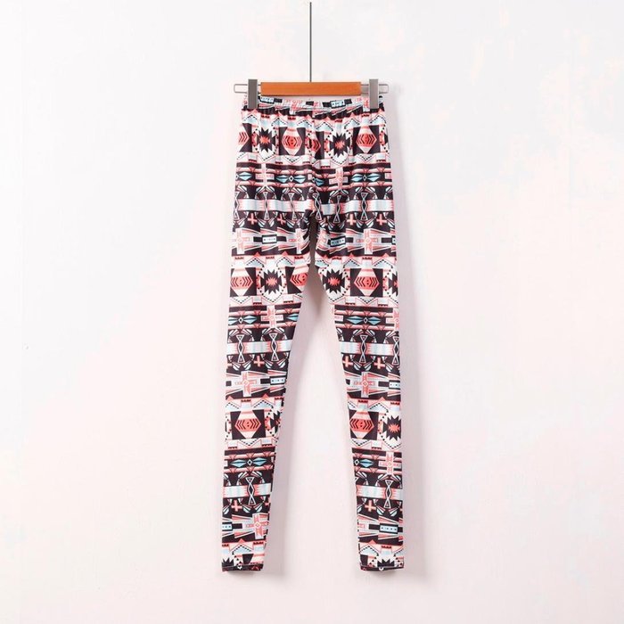 PHOTNO Casual Women Lady Skinny Geometric Print Stretchy Jegging Pants Slim Leggings N132