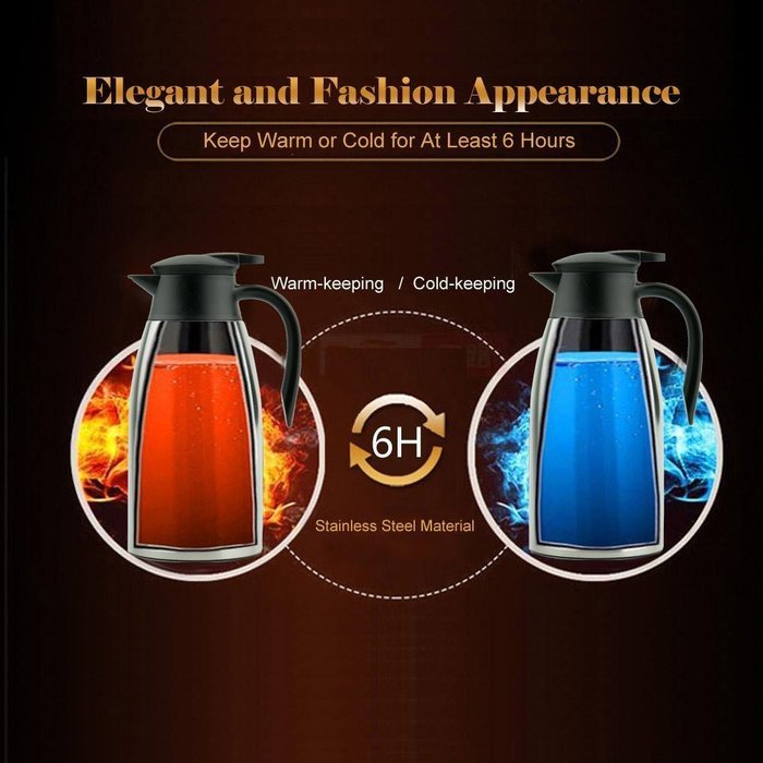 Thermal Carafe 68Oz Stainless Steel Double Walled Insulated Vacuum Thermos with Lid for Coffee Tea By Velcare N5