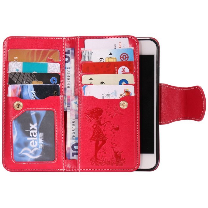 iPhone 7 Case, iPhone 7 Wallet Case,PHEZEN Beauty Flower Girl Cat Design PU Leather Wallet Case Stand Flip Case... N57