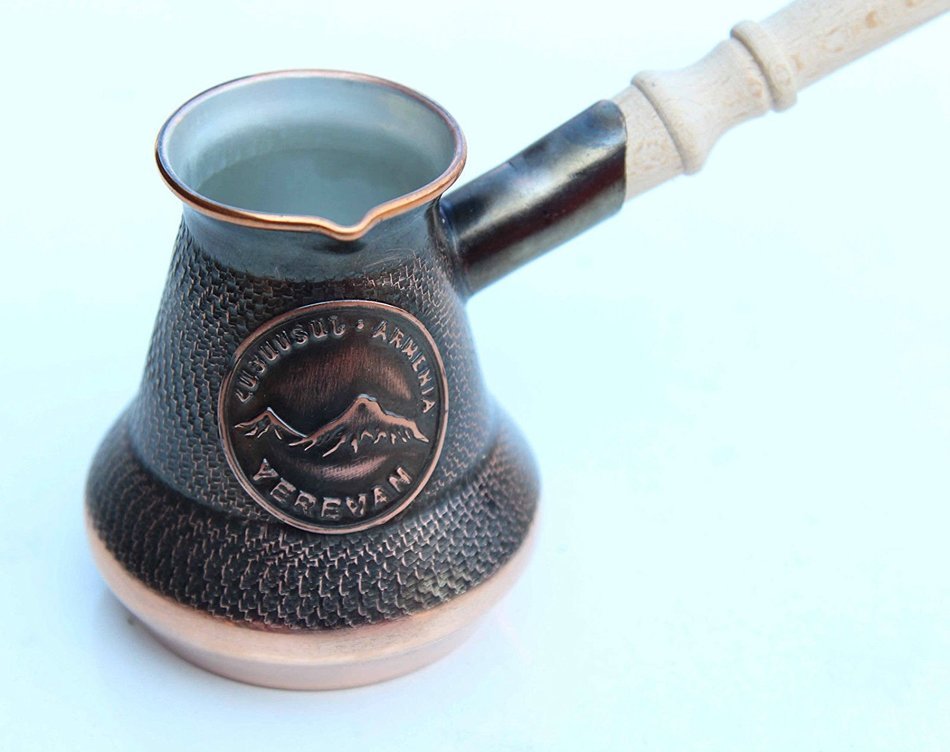 Solid Copper Armenian Turkish Greek Arabic Coffee Pot Maker Cezve Jezve Jazve Ibrik Briki with Wooden Handle (... N5