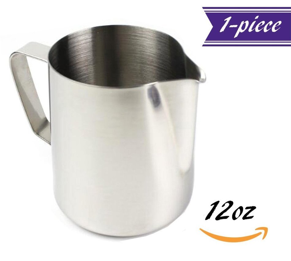 12-Ounce Commercial Grade Stainless Steel Milk Pitcher for Espresso Machines, Coffee, Latte & Frothing Milk Cup... N3