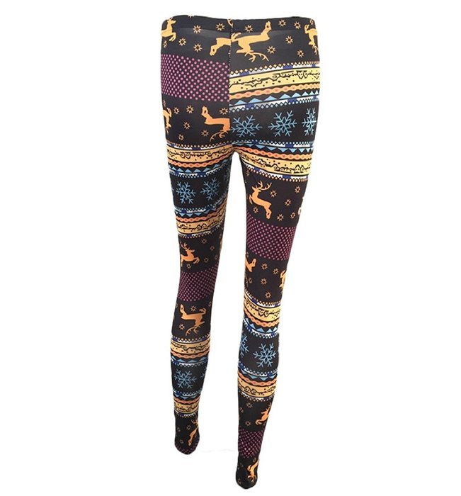 PHOTNO Women Skinny Christmas Elk Print Stretchy Pants Slim Leggings N19