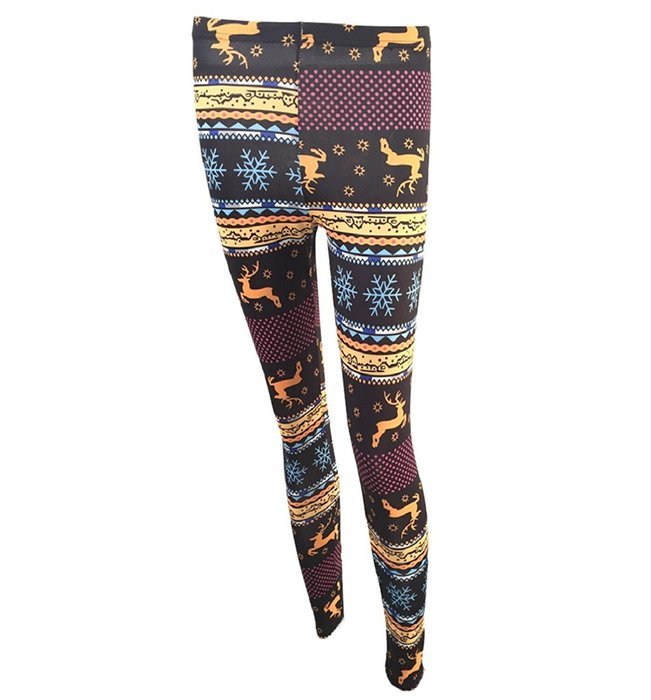PHOTNO Women Skinny Christmas Elk Print Stretchy Pants Slim Leggings N20