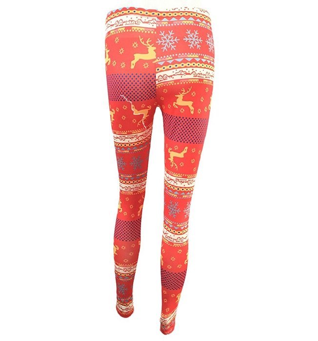 PHOTNO Women Skinny Christmas Elk Print Stretchy Pants Slim Leggings N21