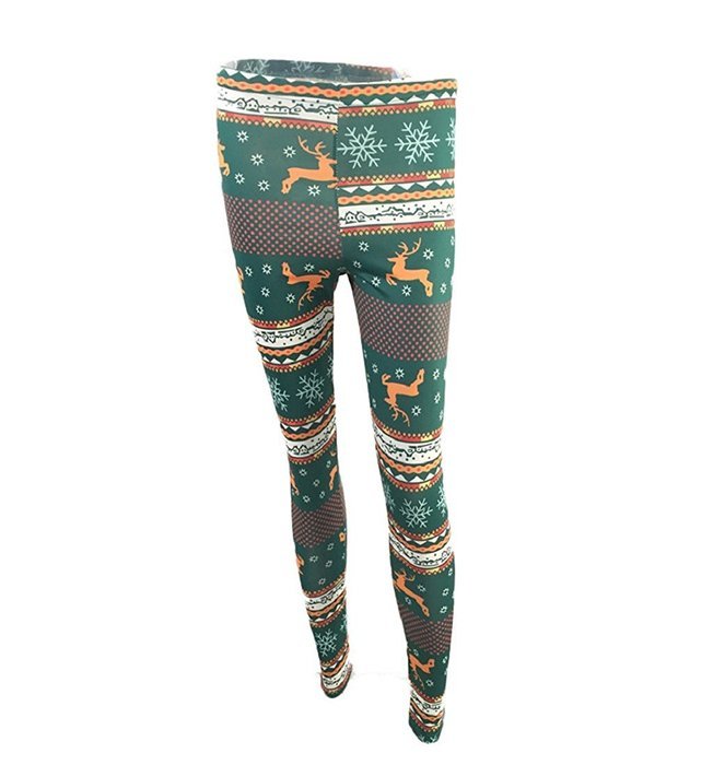 PHOTNO Women Skinny Christmas Elk Print Stretchy Pants Slim Leggings N23