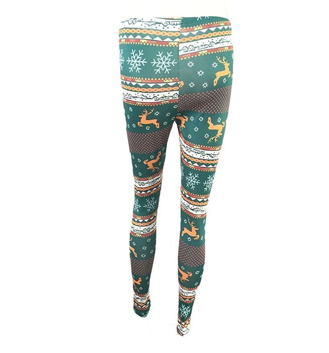 PHOTNO Women Skinny Christmas Elk Print Stretchy Pants Slim Leggings N24