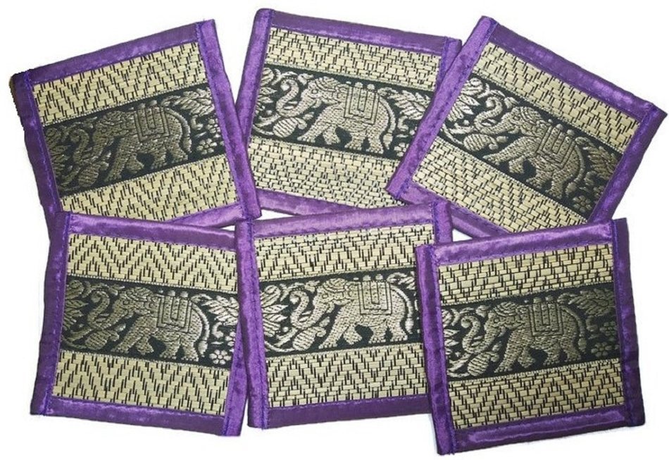 Chic Nature Reed Elephant Collection 6-piece Handmade Coaster Set, Assorted Color (Brown #3) N21