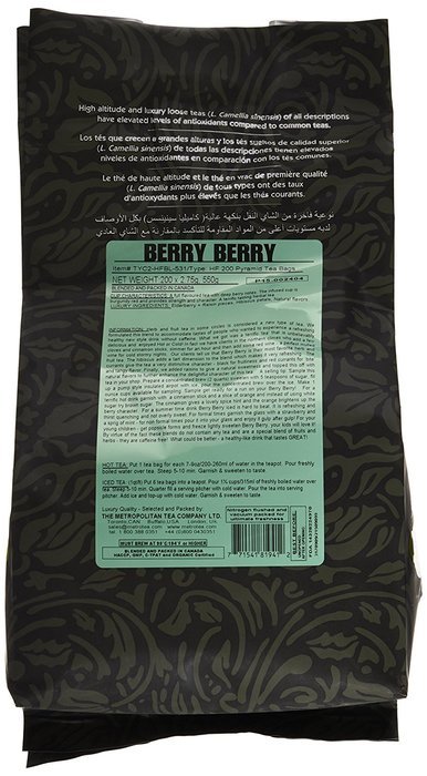 Metropolitan Tea 200 Count Pyramid Shaped Teabags, Berry Berry N3