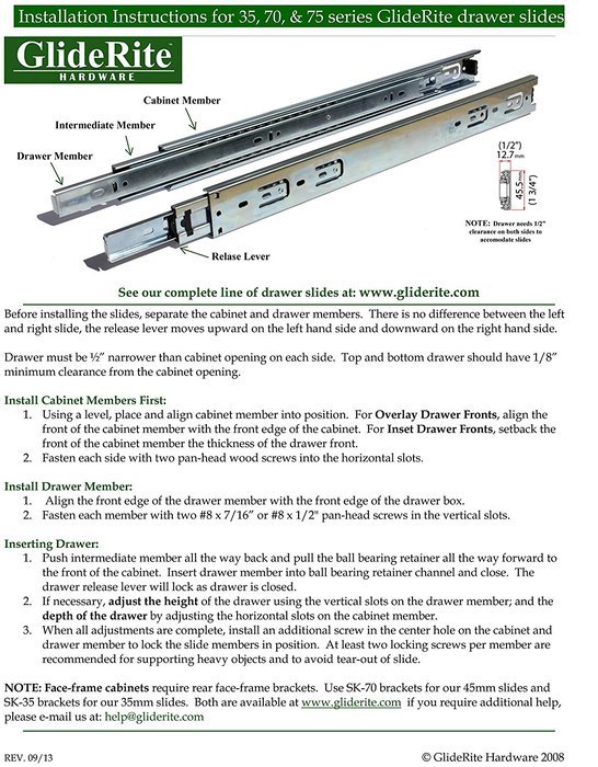 1470-ZC-10 - GlideRite Hardware 14" 100 lb. Full Extension Ball-Bearing Drawer Slides with Over-travel (10 pairs) N3