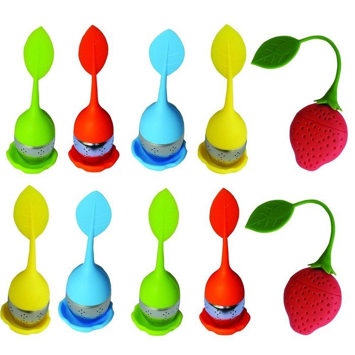 10-pack Tea Filter Infuser Strainer, bundle of 8 leaf shaped plus 2 FREE strawberry shaped N4