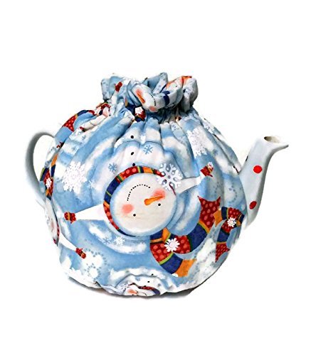Teapot Cozy Christmas themed with Snowmen on Sky Blue fabric,Quilted Teapot cozy sky blue with snowmen and snowflakes... N4
