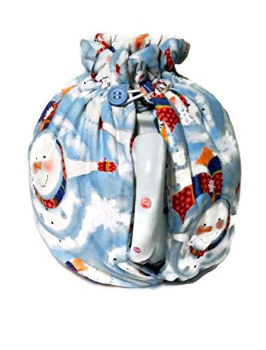 Teapot Cozy Christmas themed with Snowmen on Sky Blue fabric,Quilted Teapot cozy sky blue with snowmen and snowflakes... N5