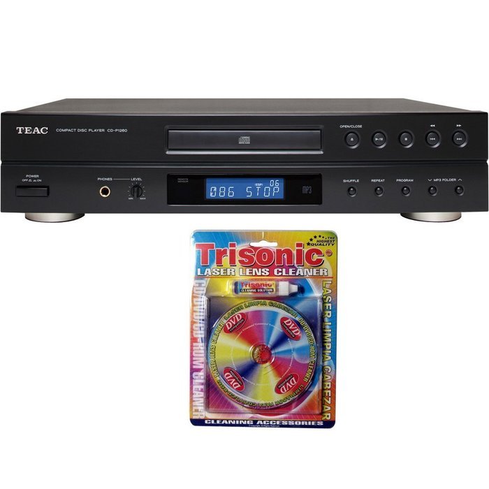 Teac CD Player with LCD and MP3 Playback (CD-P1260) with Trisonic Laser Lens Cleaner for DVD/CD Players