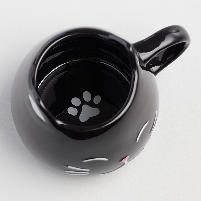 Cat Coffee Mug and Happy Cat Tea Bag Rest Holder - Large 17 Oz (Black) N8