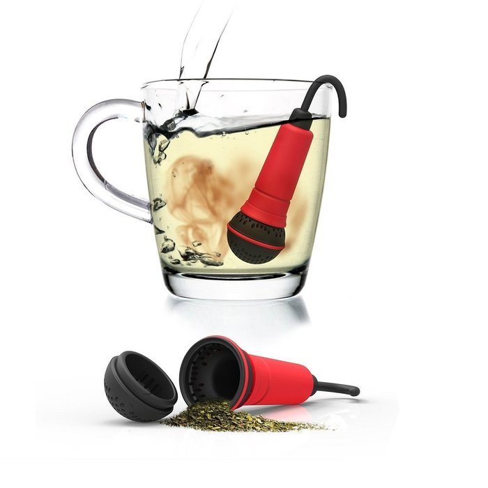 Creative Tea Infuser Spo-Tea-Fy by Rocket Design. Italian Design. Red Silicone Tea Strainer in The Shape of Microphone. N2