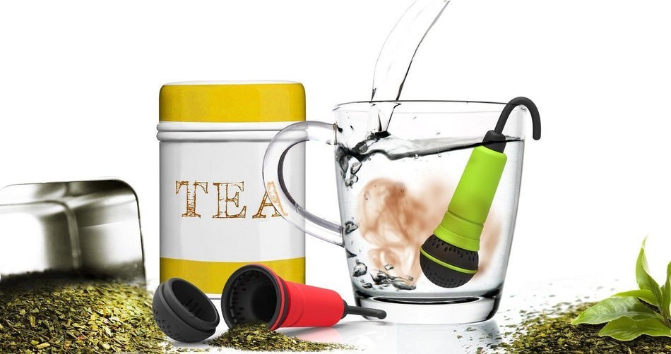 Creative Tea Infuser Spo-Tea-Fy by Rocket Design. Italian Design. Red Silicone Tea Strainer in The Shape of Microphone. N3