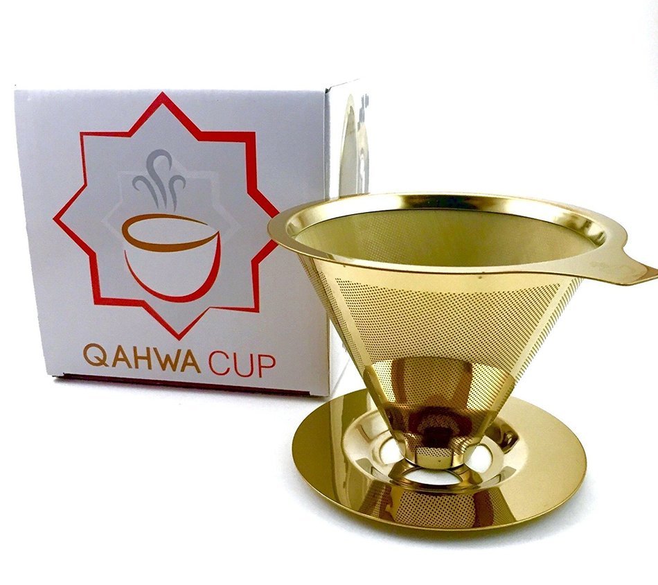 Qahwa Cup Gold Pour Over Coffee Dripper - Titanium Coated Stainless Steel Reusable Paperless Coffee Filter &ndash; Single... N8