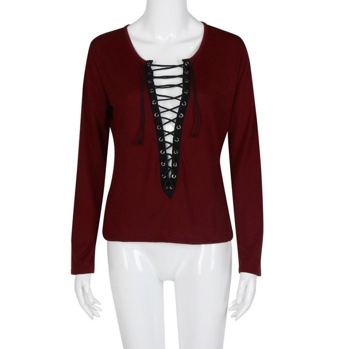 Bandage Blouse,Laimeng Women Cotton Blend Autumn Winter Strap Casual Shirt T-shirt Top Blouse (M, Gray) N13