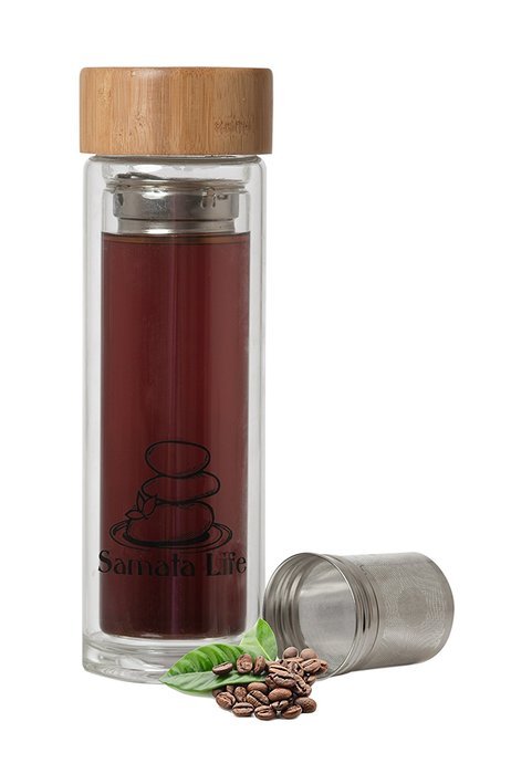 Premium Double-Walled Glass Tumbler by Samata Life, Tea Infuser, Fruit Infuser Water Bottle with Neoprene Sleeve... N7