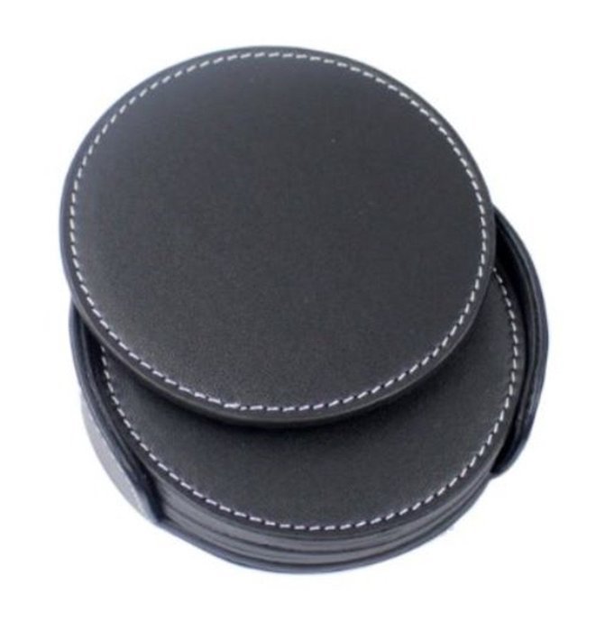 XICHEN&reg; Leather Coasters - Upscale With Coaster Holder Sleek -6 Piece Set With Holder (Chocolate Brown) N11