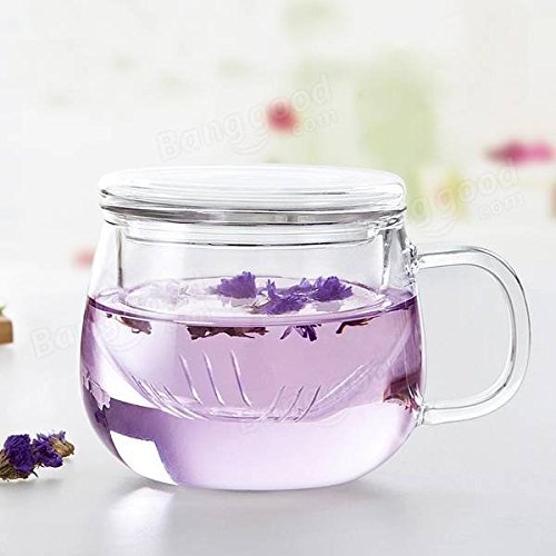 Saver 320ml Heat Resistant Transparent Glass Cup Tea Cup With Lid Infuser Filter N2
