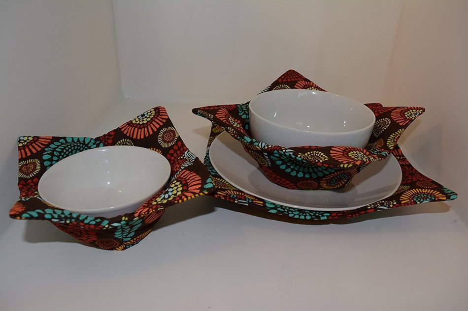 Microwave Bowl Cozies // Set of 3 // 1 Small Bowl Cozy // 1 Medium Bowl Cozy // 1 Dinner Plate Cozy // Kaleidoscope N4
