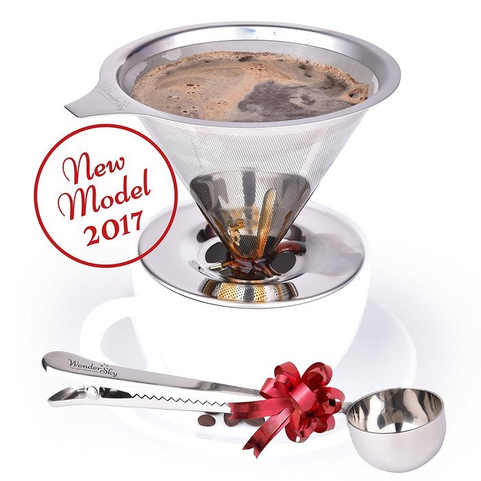 Pour Over Coffee Dripper-4 Cup Capacity-Reusable Paperless Permanent-Laser Cut Dual Mesh Filter-Dishwasher Safe... N9