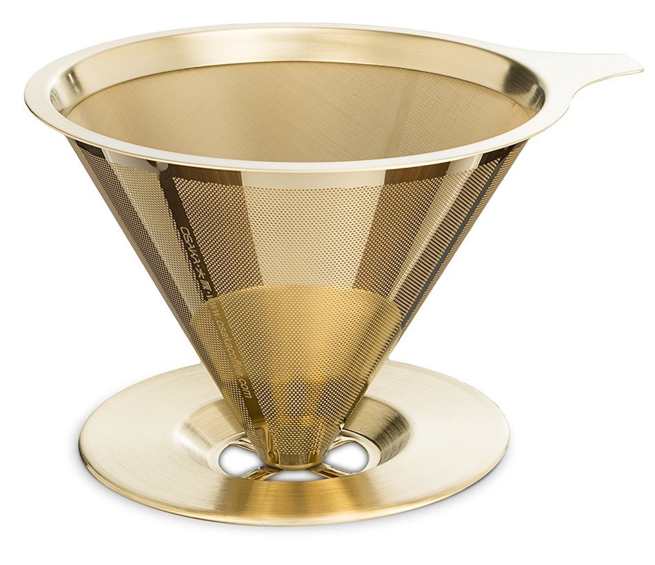 Osaka Titanium Coated Pour Over Cone Dripper, Reusable Stainless Steel Coffee Filter with Cup Stand "Himeji-jo" N8