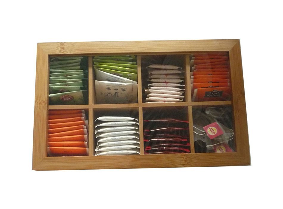 June and Jasper Bamboo Tea Box- Best tea storage and organizer- 8 compartments &ndash; easy opening &ndash; eco friendly -... N3