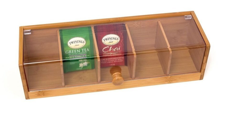 Lipper International 8187 Bamboo and Acrylic Tea Box with 5 Sections N2
