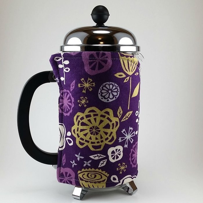 French Press Cozy Cafetiere Cover Purple Cotton Insulated Cosy Handmade Coffee Gift N4