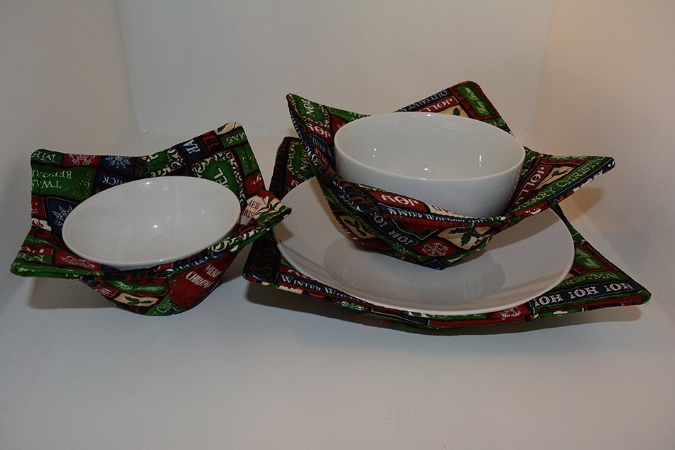 Microwave Bowl Cozies // Set of 3 // 1 Small Bowl Cozy // 1 Medium Bowl Cozy // 1 Dinner Plate Cozy // Christmas... N4