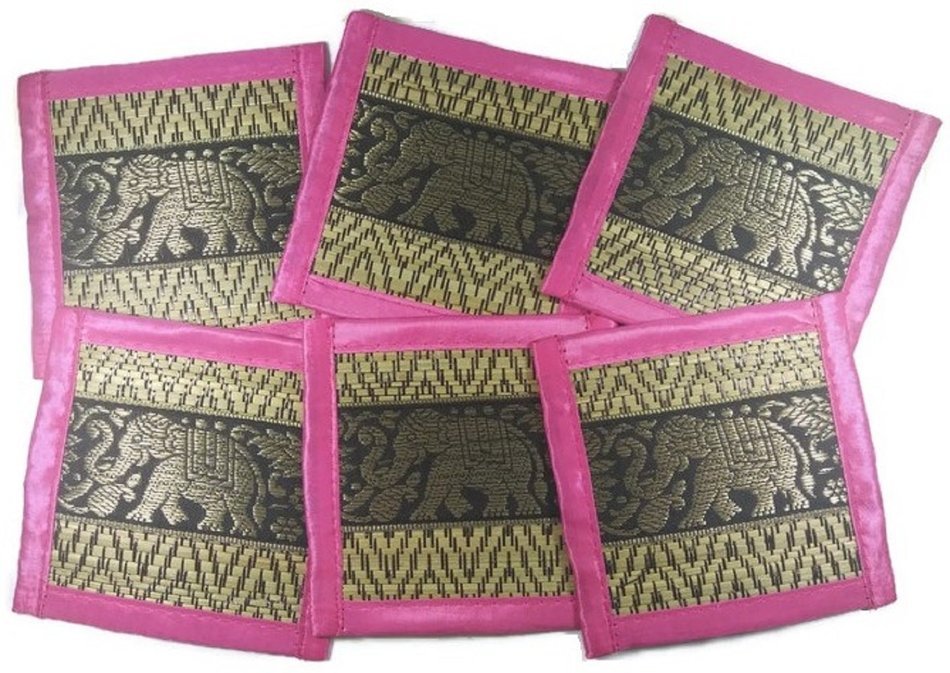 Chic Nature Reed Elephant Collection 6-piece Handmade Coaster Set, Assorted Color (Brown #3) N22