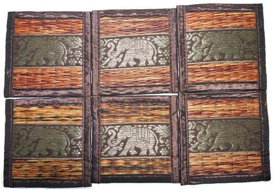 Chic Nature Reed Elephant Collection 6-piece Handmade Coaster Set, Assorted Color (Brown #3) N25
