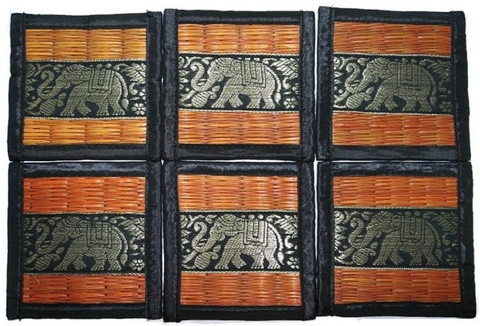 Chic Nature Reed Elephant Collection 6-piece Handmade Coaster Set, Assorted Color (Brown #3) N26