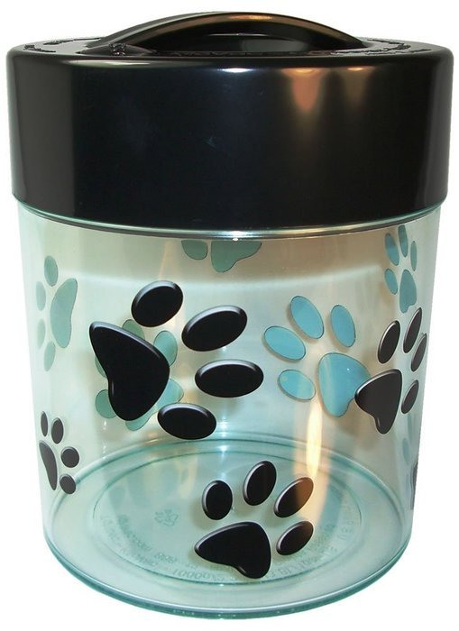 Pawvac 2.5 Pound Vacuum Sealed Pet Food Storage Container; Black Cap & Body/White Paws N4