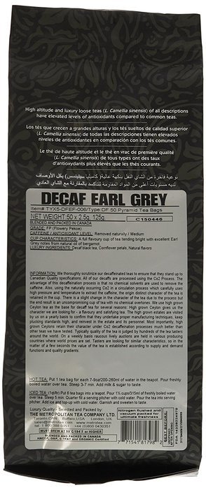 Metropolitan Tea 50 Count Pyramid Shaped Teabags, Decaffeinated Earl Grey Tea N3