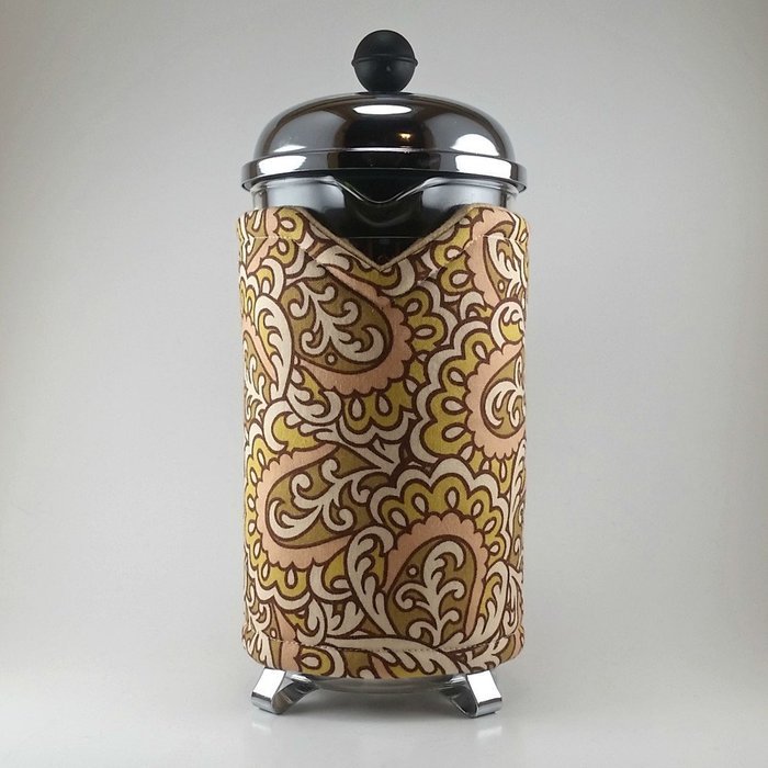 Gold and Peach Paisley, French Press Cozy, Cafetiere Cosy, 8 cup N5