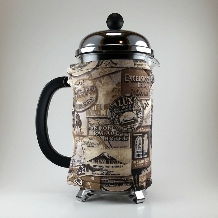 Vintage Hotel Sign Theme, French Press Cozy, 8 cup, Insulated Cafetiere Cosy N5