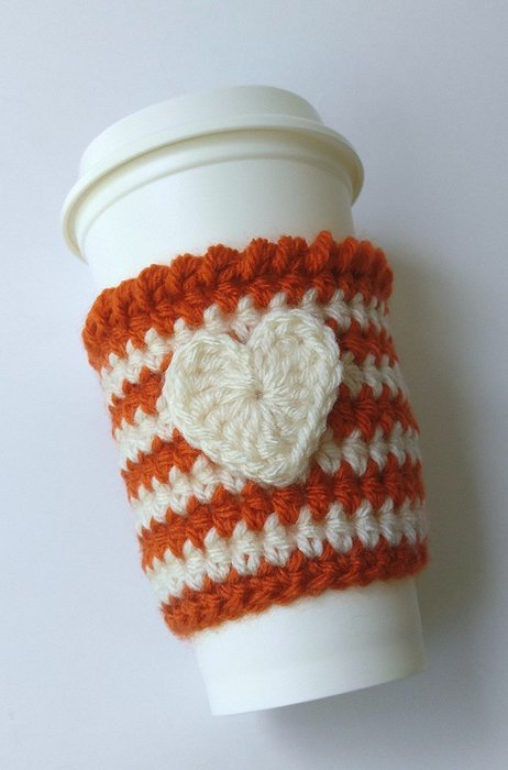 Pumpkin Spice Latte Cozy Pumpkin Cream Stripe with Heart Applique N2