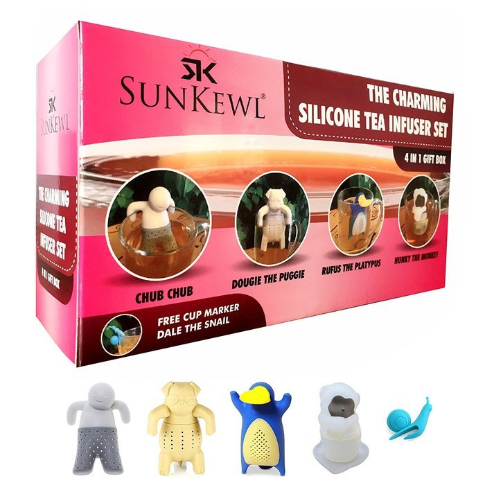 The Adorable Loose Leaf Silicone Tea Infuser Set of 5 by SunKewl with Gift Box N16